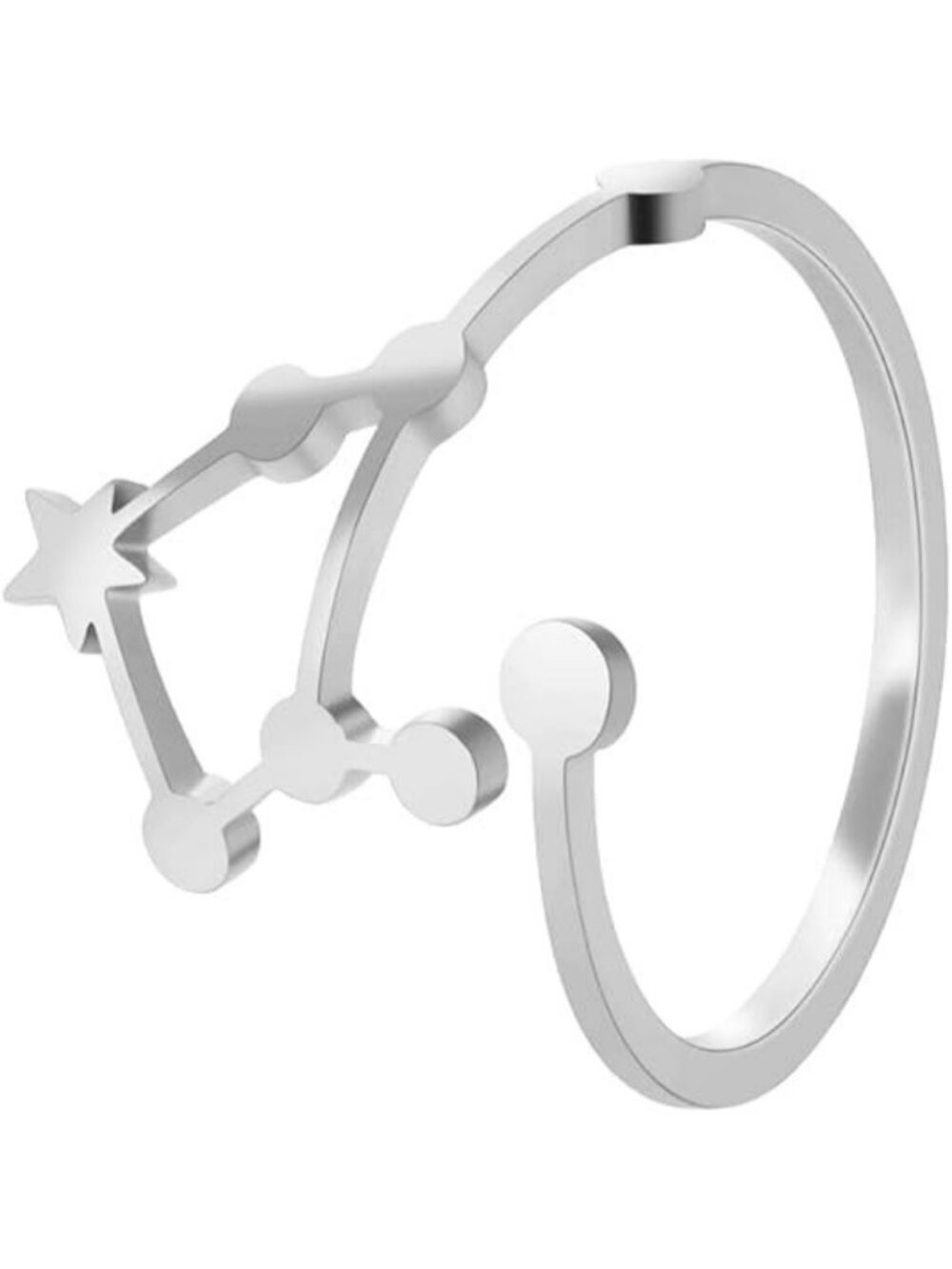 Libra Silver Adjustable Zodiac Sign Constellation Stainless Steel Ring